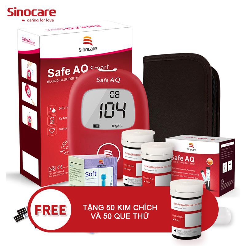 Máy đo đường huyết Sinocare Safe AQ chính hãng Đức + Tặng 50 que thử và 50 kim lấy máu