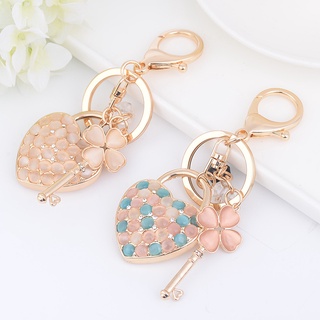 Móc khóa cỏ bốn lá đính đá opal thời trang sáng tạo