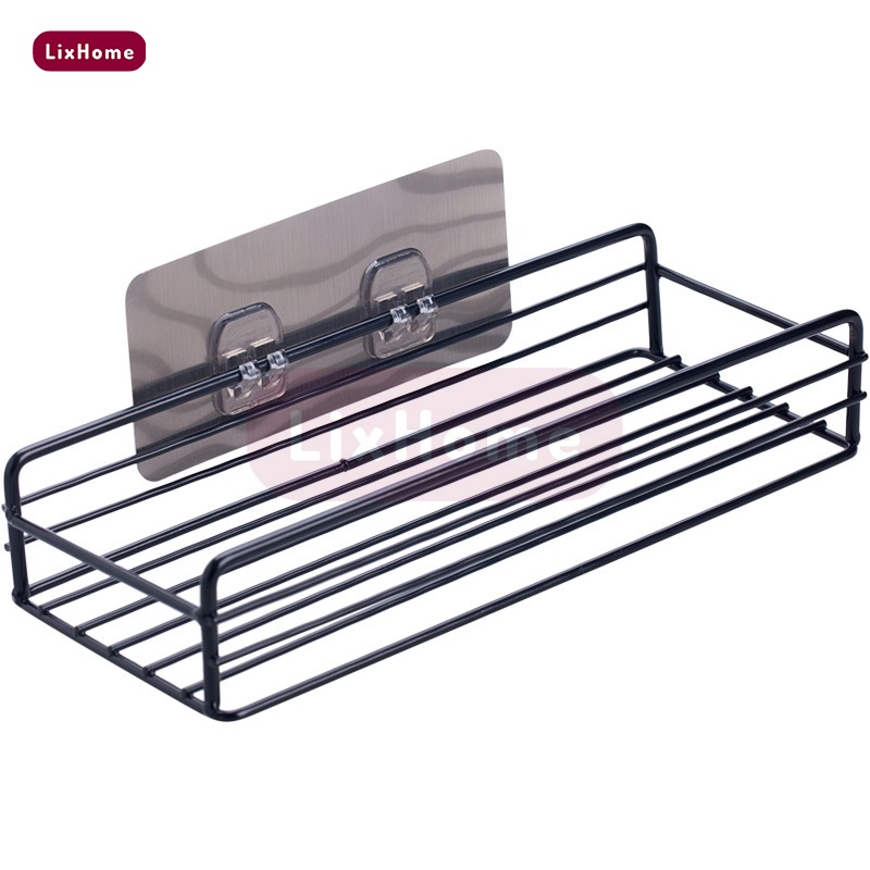 Kệ nhà tắm dán tường hình chữ nhật LKC1, để đồ đựng dầu gội - sữa tắm, giá đựng đồ nhà tắm sơn đen bền đẹp - LIXHOME