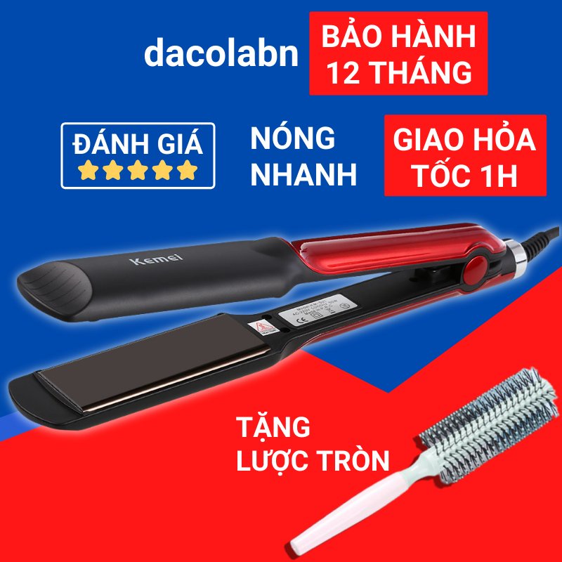 Máy ép tóc kẹp khít kéo mượt tóc điều chỉnh 4 mức nhiệt nóng nhanh nhiều độ ổn định kèm lược tròn Kemei KM531