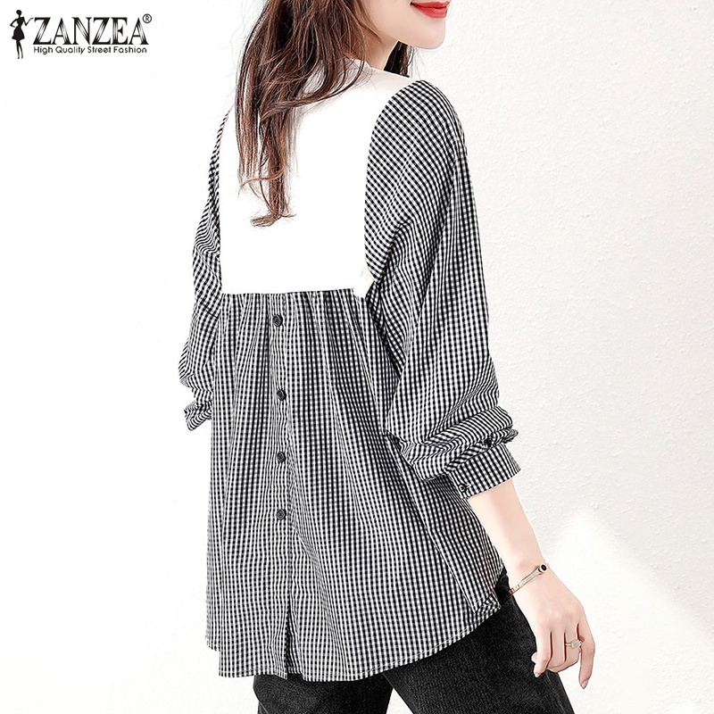 Áo ZANZEA tay dài cổ tròn họa tiết kẻ sọc retro thời trang dành cho nữ