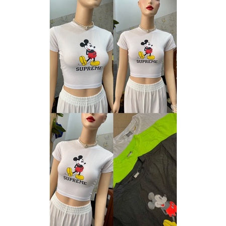 Áo croptop tay ngắn ôm MICKEY 3 màu thailand ⚫️⚪️🟢