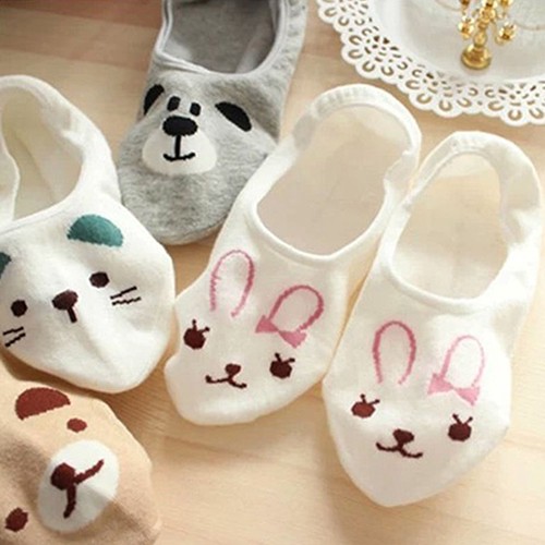 Vớ cotton cổ thấp chống trượt họa tiết các con vật đáng yêu dành cho nữ