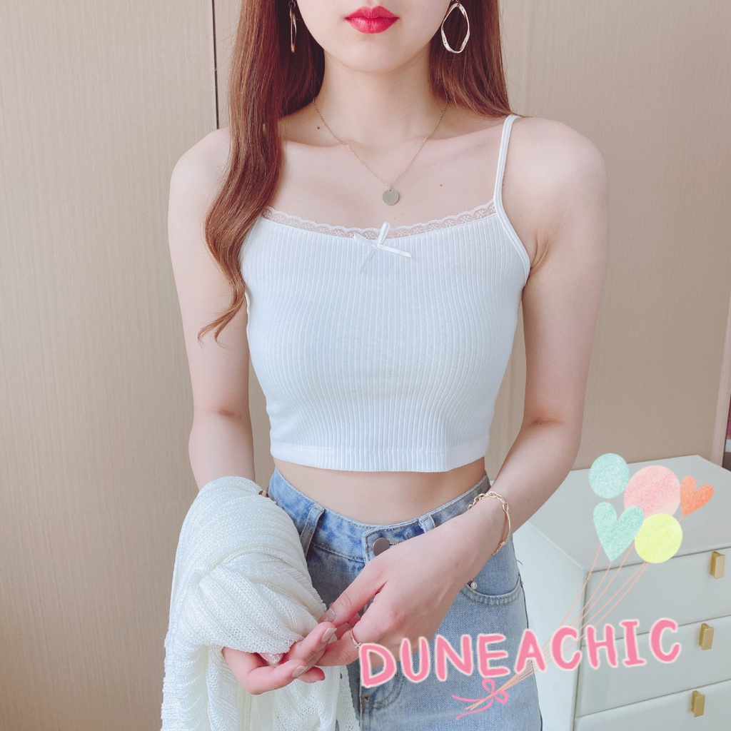 DUNEA Áo Hai Dây Phối Ren Hoa Ngọt Ngào Thời Trang Mùa Hè Cho Nữ