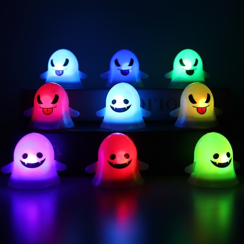 (Meteorite) Đèn Trang Trí Halloween Mini Hình Ma Lưỡi Ra Mặt Cười Nhiều Màu Sắc Dễ Thương