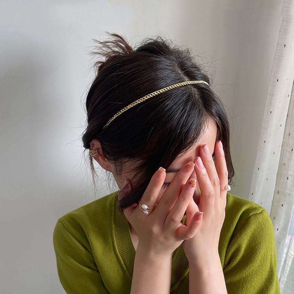 Băng Đô Cài Tóc Màu Ngà Phối Dây Xích Thời Trang Sang Trọng Cho Nữ