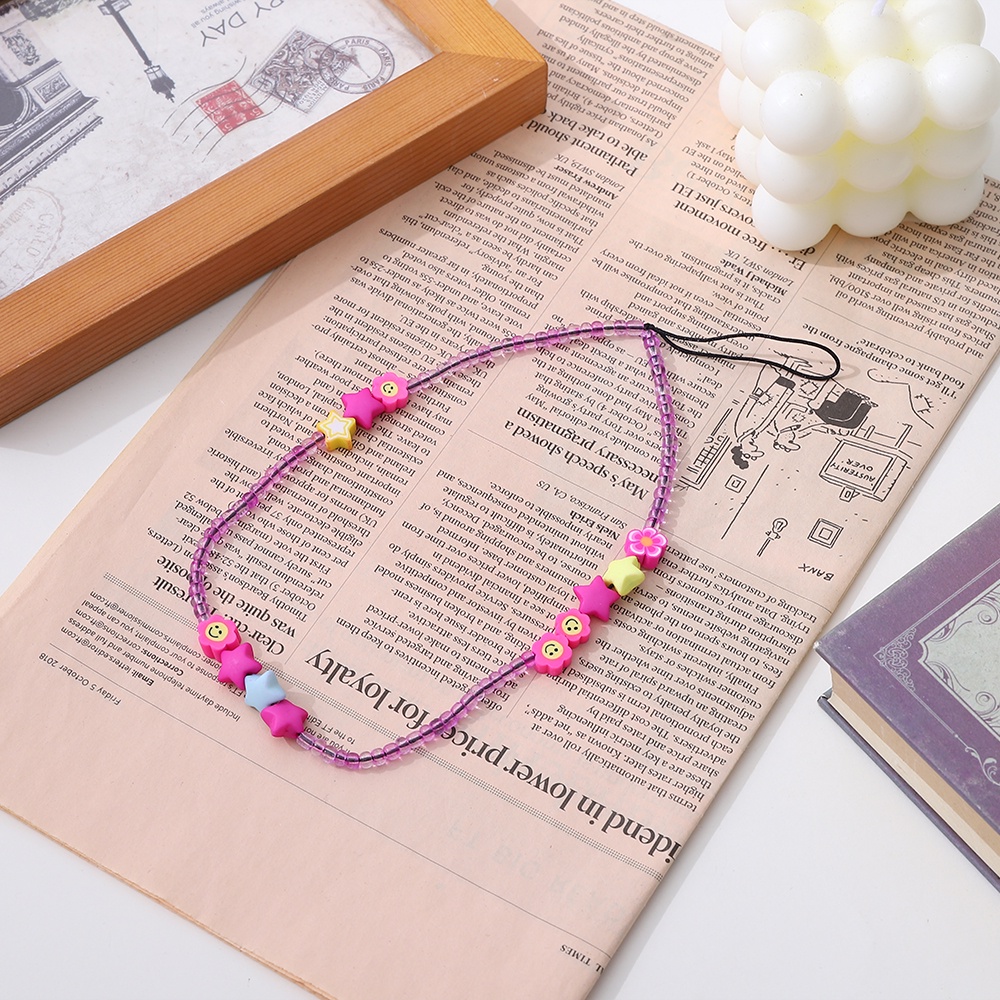 Dây Đeo Điện Thoại Đính Hạt Ngọc Trai Hình Mặt Cười 25cm Phong Cách Bohemian Cá Tính