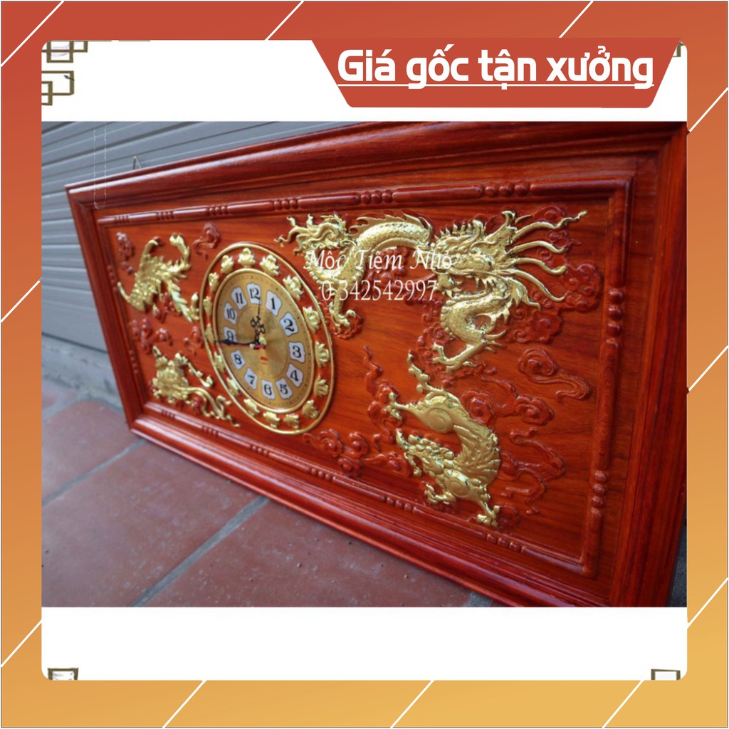 GIÁ GỐC  Tranh đồng hồ tứ linh gỗ hương đỏ nhập dài 81cm rộng 41cm