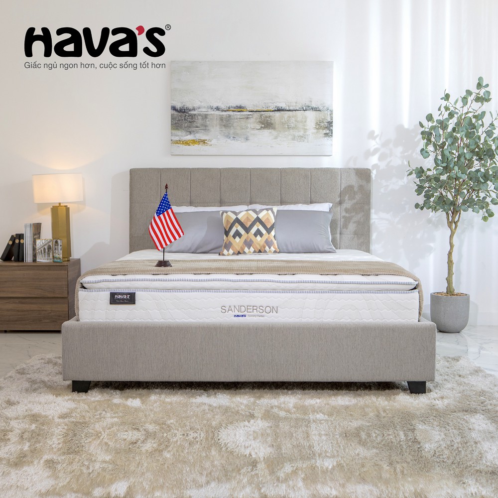 Nệm lò xo túi Havas Sanderson luxury vải thun mát mẻ, khung lò xo cứng cáp nâng đỡ tối ưu, BH 10 năm