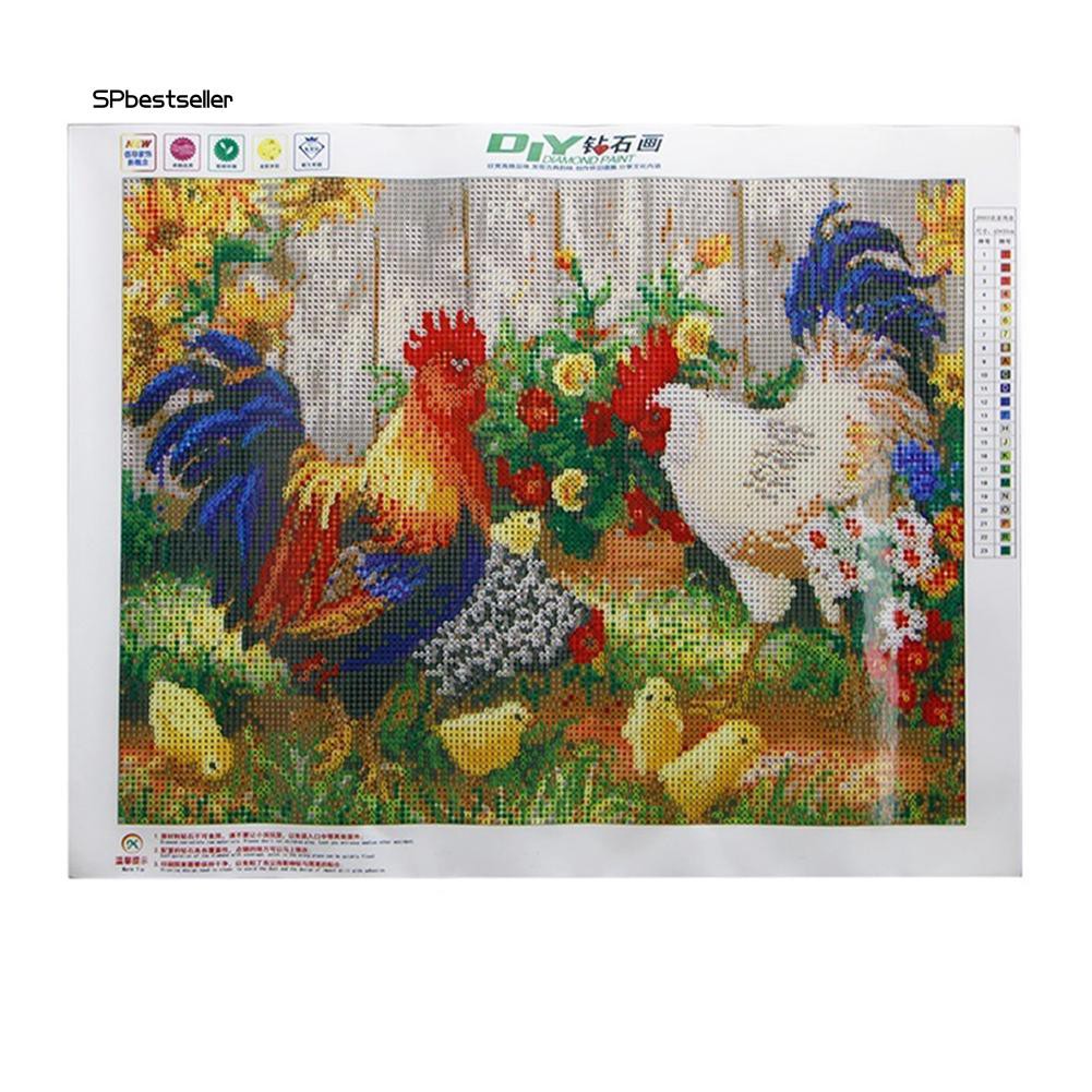 Tranh đính đá 5D tự hoàn chỉnh hình đàn gà kích thước 45x35cm kèm phụ kiện