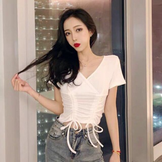 Áo cổ tim dây rút croptop siêu xinh