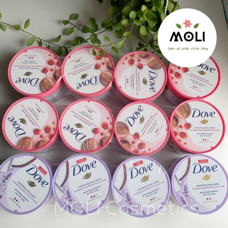 Tẩy Da, Tế Bào Chết Dove Macca, Lựu Đỏ, Lavender 298gr Exfoliating Body - Chăm Sóc Da, Giúp Da Sáng Mịn