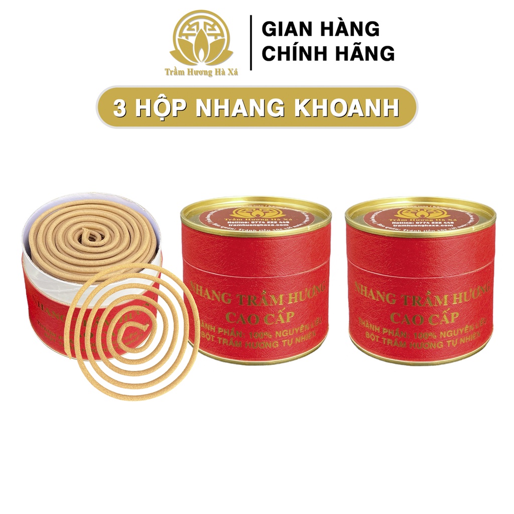 Bộ 3 hộp nhang khoanh Trầm Hương Hà Xá xông nhà 100g x 3 đồ thờ cúng phong thủy