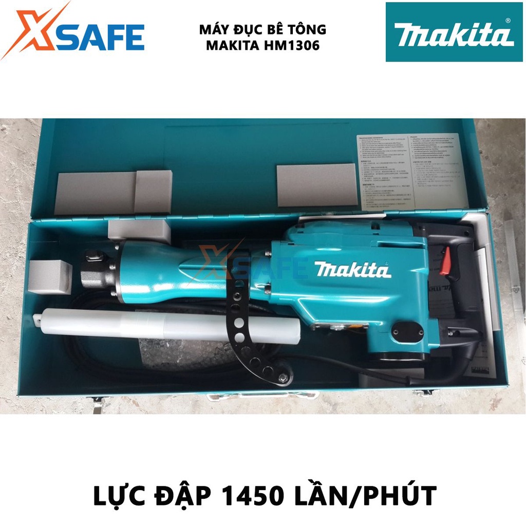 Máy đục bê tông MAKITA HM1306 30mm Máy đục chuôi lục giác công suất 1510W, lực đập 1450/phút, bền bỉ, hiệu suất cao