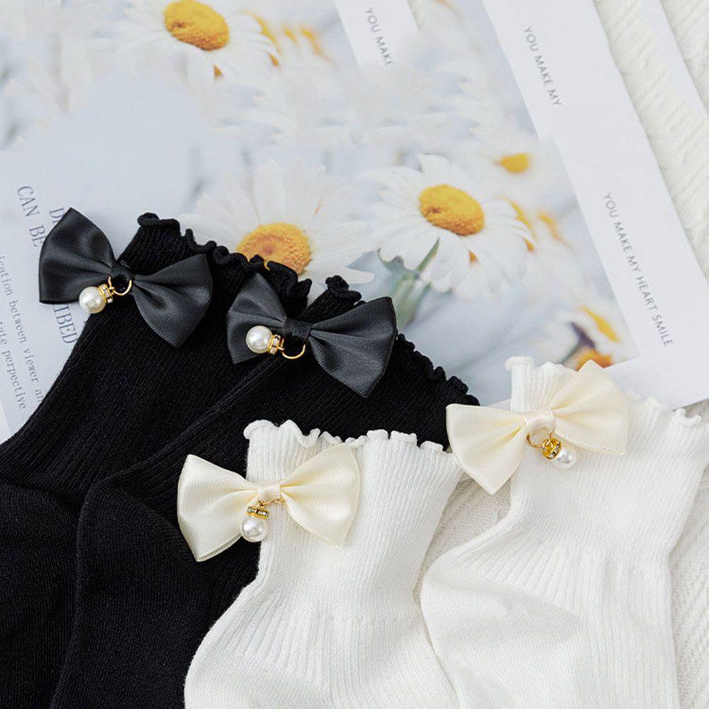 Vớ Cotton Ngắn Phối Bèo Đính Nơ Màu Sắc Ngọt Ngào Thời Trang Cho Nữ