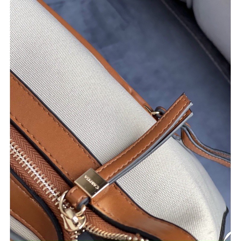 Túi form hobo bố kem viền da nâu C.a.r.p.i.s.a