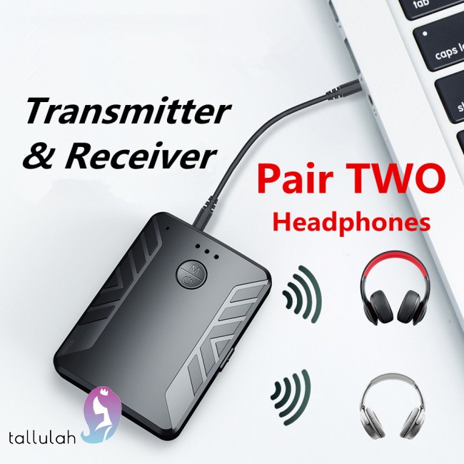 Bluetooth 5.0 Audio Transmitter Receiver Pair with TWO Headphones 3.5mm AUX RCA Wireless Adapter for TV PC Car Speaker