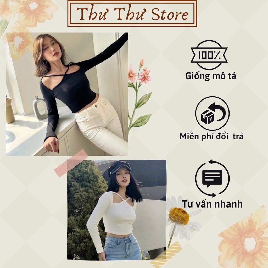 Áo croptop kiểu, cổ yếm khoét vai thun gân dày dặn
