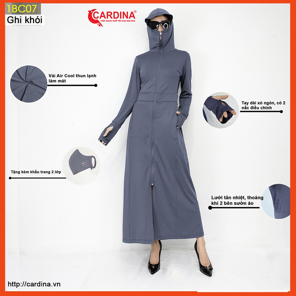 Áo chống nắng nữ CARDINA 2 lớp dáng dài liền thân chất thun lạnh Nhật cao cấp chống tia uv lưới thoáng khí 1BC
