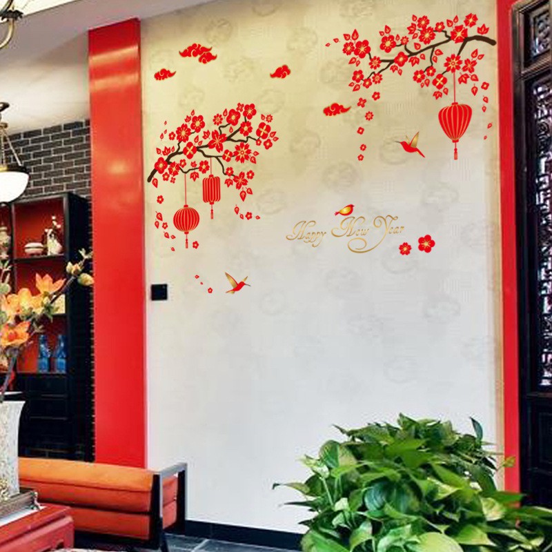 Decal trang trí tết - Tranh decal dán Tết trang trí cửa sổ, cửa kính khách sạn, cửa ra vào, tường gạch men