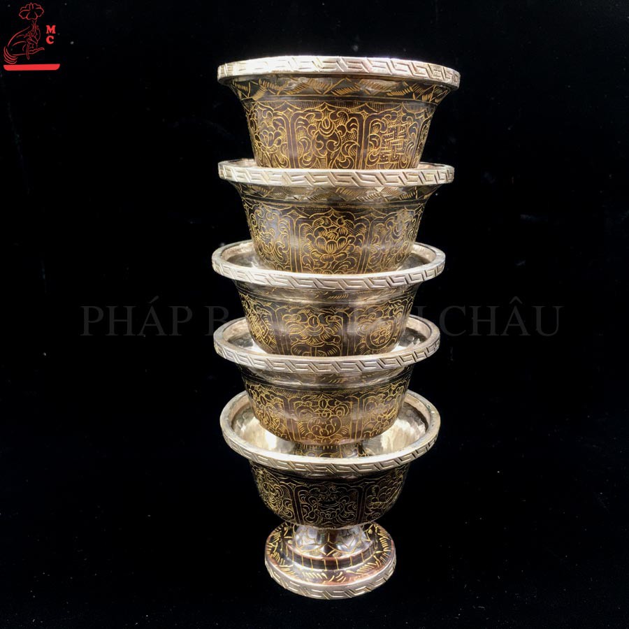 CHÉN CÚNG CÓ CHÂN ĐỒNG NEPAL 3&quot; - DÁT BẠC - VẼ | CHIẾC