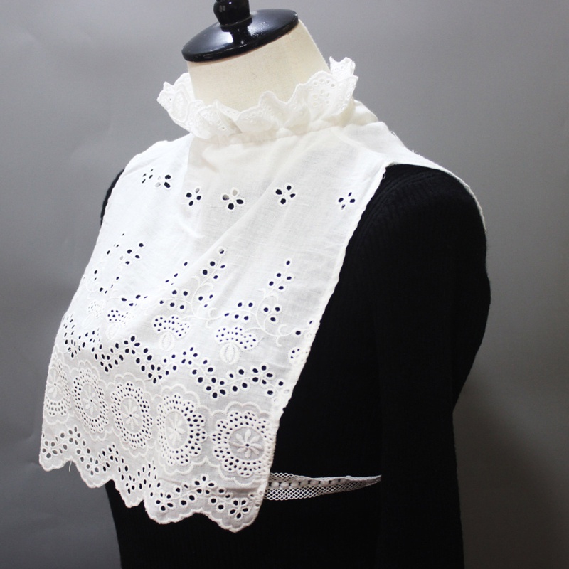 Han Áo Kiểu Chui Đầu Giả Cổ Đứng Xếp Nếp Phối Ren Rỗng Thêu Hoa Có Thể Tháo Rời Cho Nữ Ha