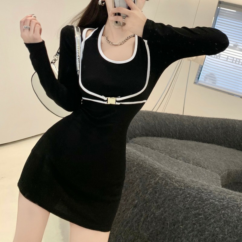 Váy Body Cổ Yếm Viền Phối Khoác LSEOUL V1292 Tôn Dáng Quyến Rũ