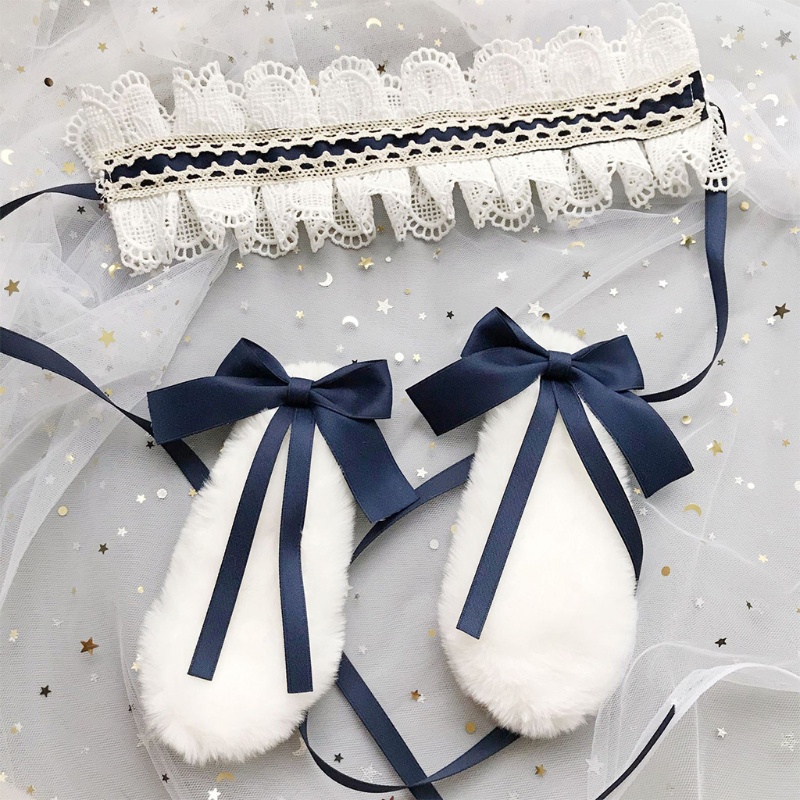 Băng Đô Tai Thỏ Bằng Lông Nhung Phối Bèo Nhún Có Thể Tháo Rời Hóa Trang