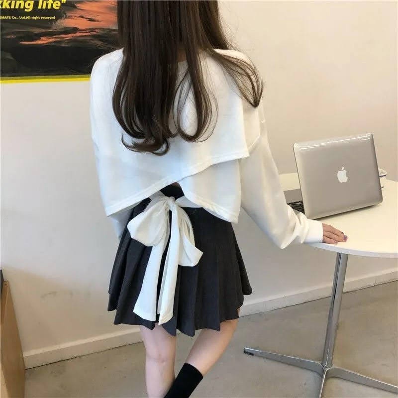 Áo sweater cách điệu buộc nơ sau lưng phong cách đáng yêu