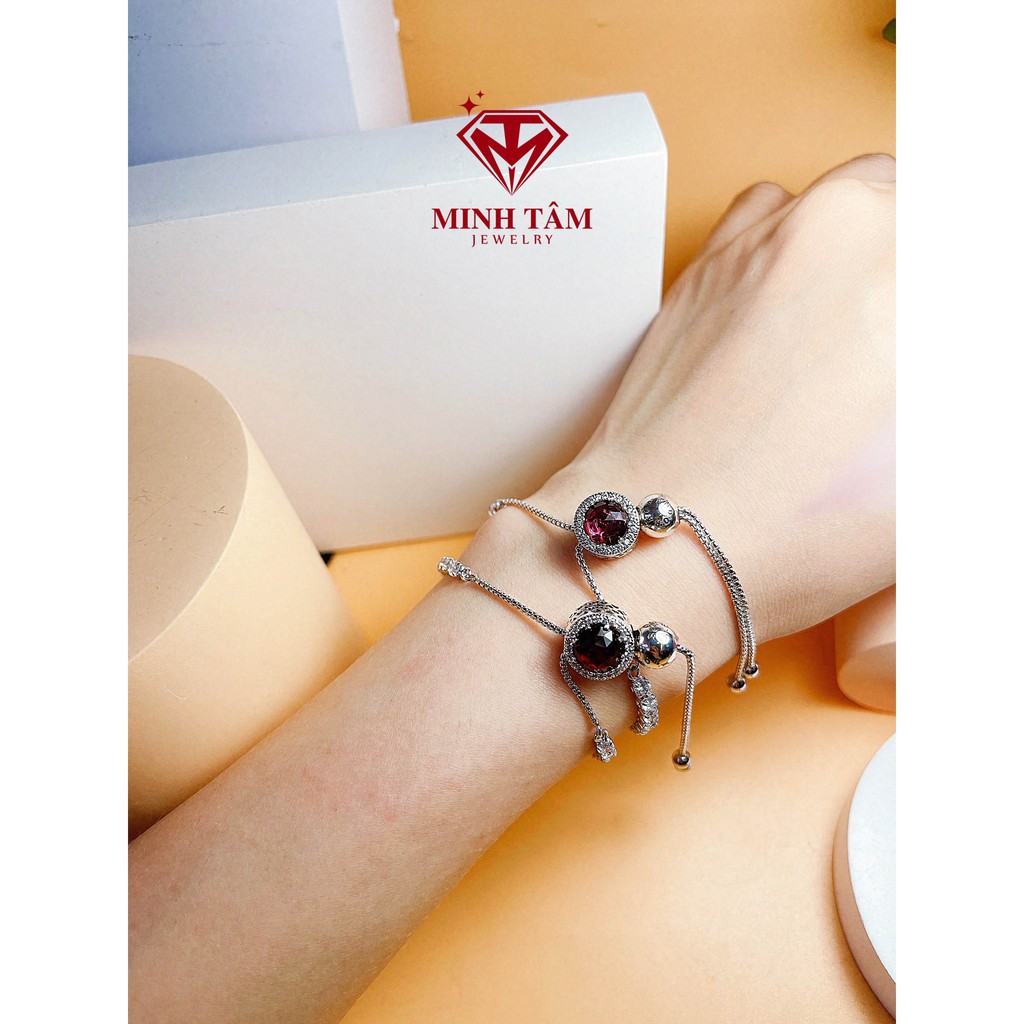 Lắc tay bạc nữ full đá dây rút charm đá mệnh chất liệu bạc 925-Minh Tâm Jewelry