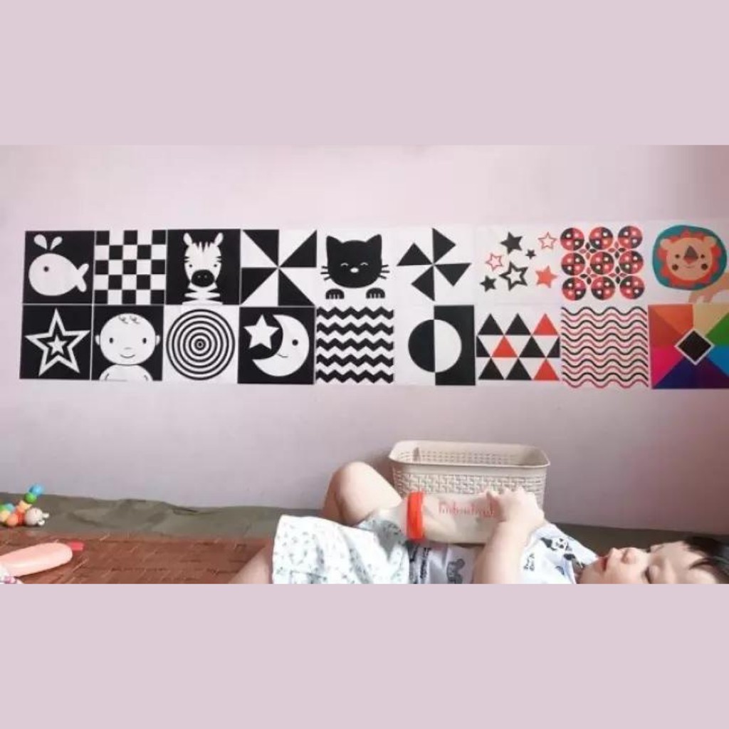 Thẻ kích thích thị giác cho trẻ sơ sinh dán tường đen trắng Lalala Baby giúp bé phát triển trí thông minh Shop Bố Su