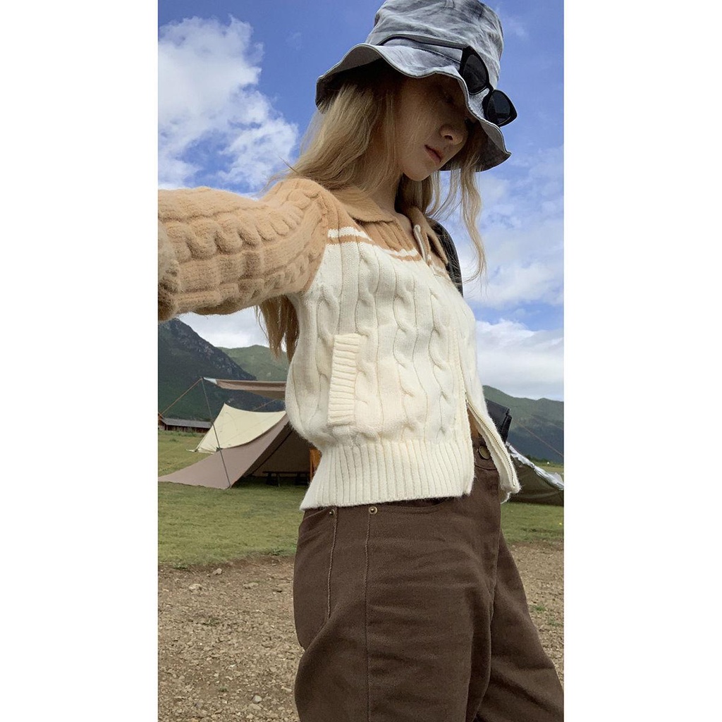 Áo Khoác Len Cardigan Cao Cấp Tay Dài Có Khóa Kéo Phong Cách Mới Mùa Thu 2022