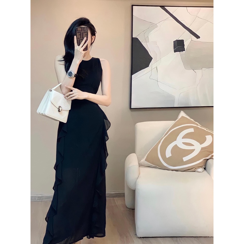 Váy voan tơ đen dáng dài body sexy hàng thiết kế đầm dự tiệc - ảnh thật Duong Boutique