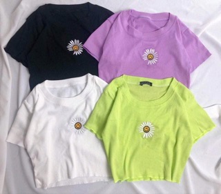 ÁO CROPTOP THÊU HOA CÚC