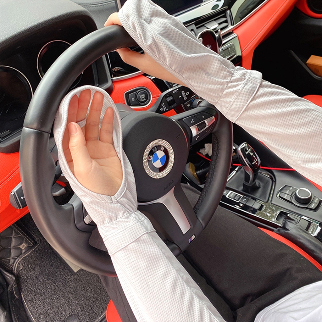 Jujiajia Summer Loose Sunscreen Lái xe Ice Silk Tay áo Nữ Chiều dài Dài Tay áo chống tia cực tím Tay áo Găng tay Băng tay