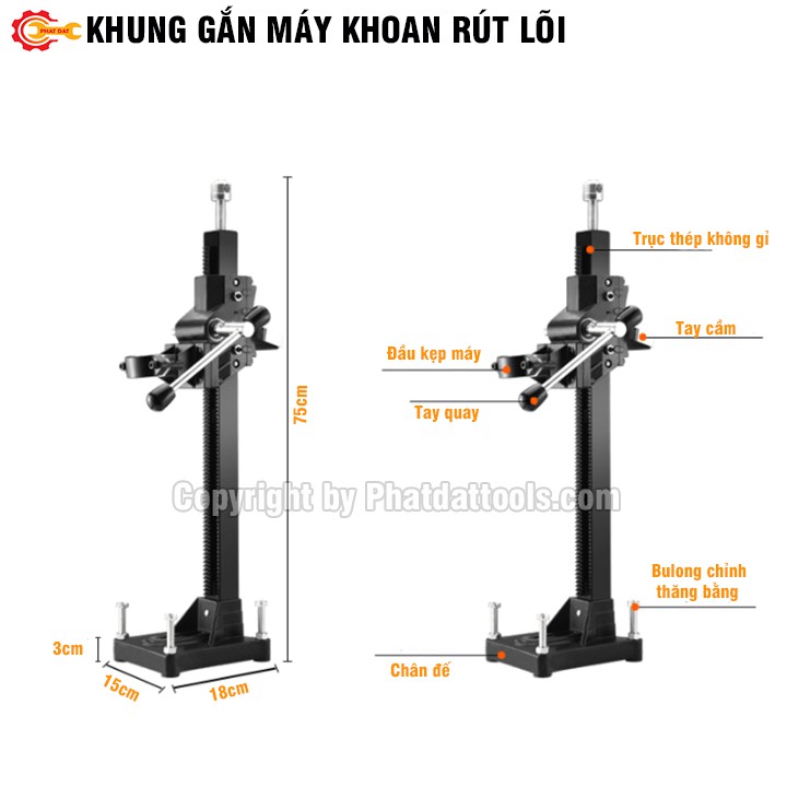 Khung gắn máy khoan rút lõi-Khung biến máy khoan rút lõi cầm tay thành máy khoan rút lõi bàn bản cao cấp