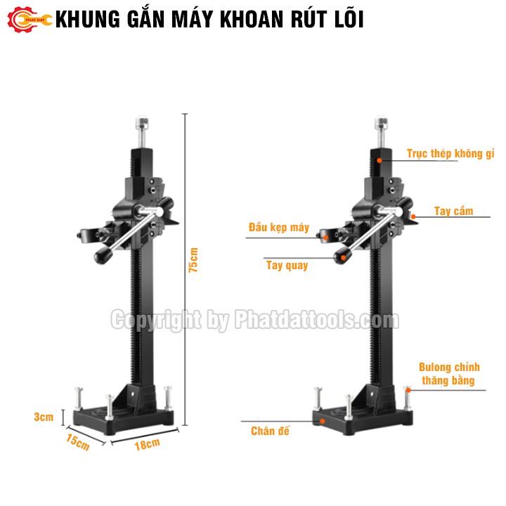 Khung đế gắn máy khoan rút lõi-Khung biến máy khoan rút lõi cầm tay thành máy khoan rút lõi bàn