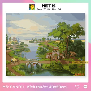 Tranh tô màu theo số METIS Tranh phong cảnh nét xưa Việt Nam Cổng Làng CVN011