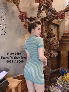 Váy len body màu xanh cốm ( kèm video, ảnh thật)