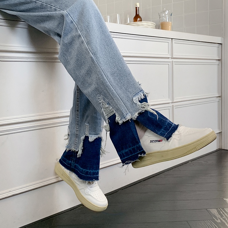 Quần jeans ZHELIHANGFEI dáng dài xẻ rách gấu thời trang phong cách cá tính cho nữ