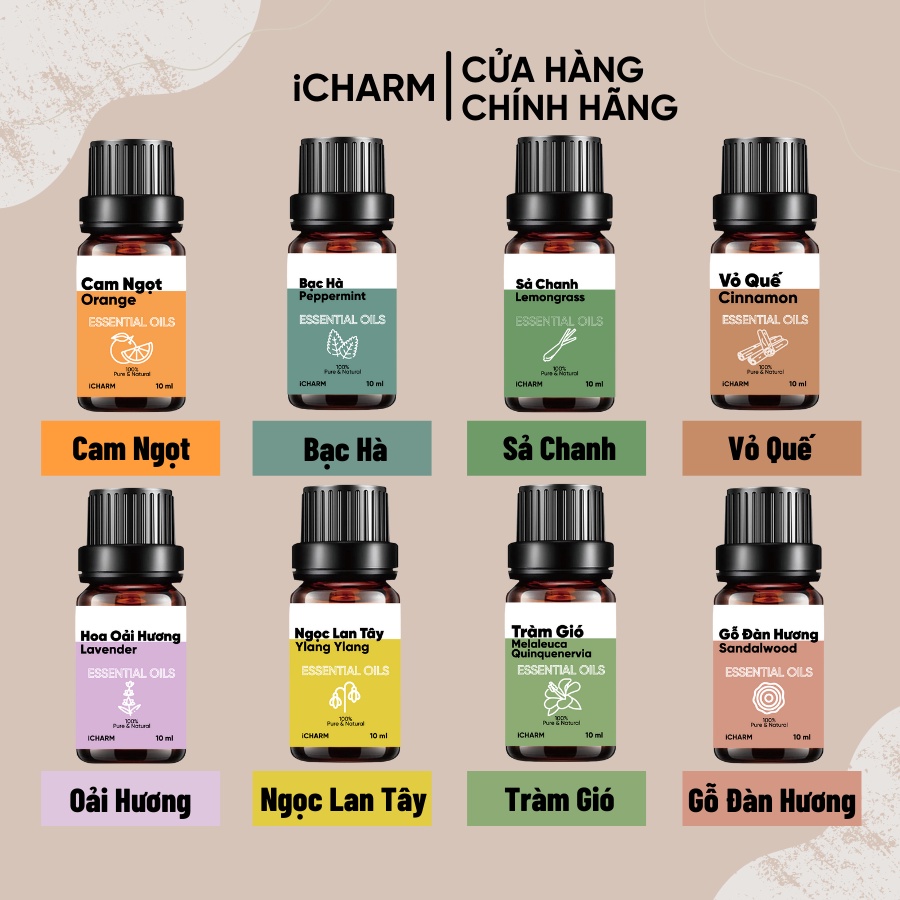 Tinh dầu xông phòng 10ml, đuổi muỗi - thơm phòng iCHARM - Có giấy kiểm định chất lượng