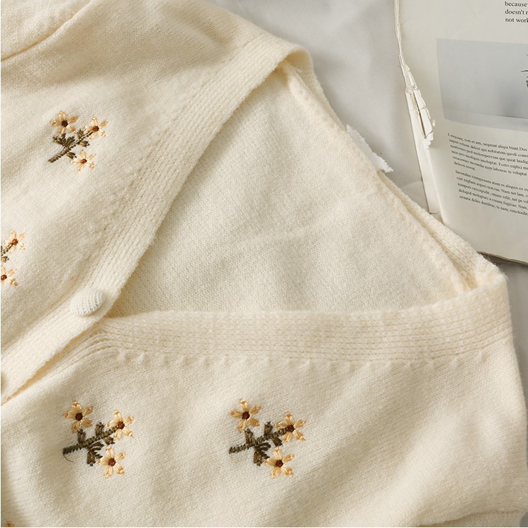 Áo Khoác Len Cardigan Dáng Ngắn Thêu Hoa Hàng Quảng Châu