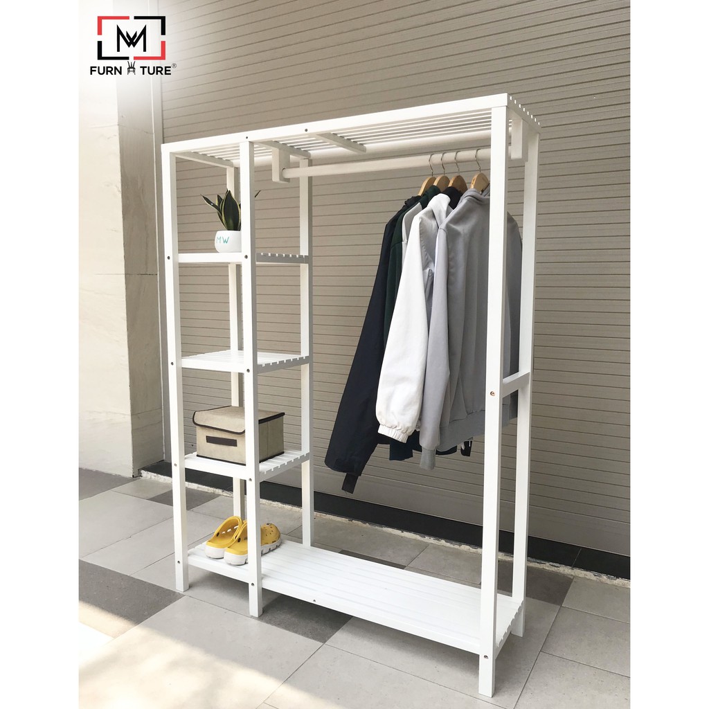 Tủ treo quần áo lắp ráp liền kệ màu trắng size lớn 110x35x145 cm  MW FURNITURE - Double closet