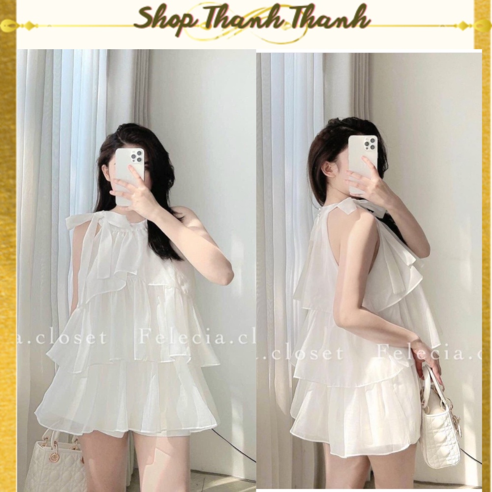 Áo voan cổ yếm - Áo tầng dáng dấu quần, cổ buộc nơ siêu xinh, chất tơ lụa mát mẻ - Shop Thanh Thanh
