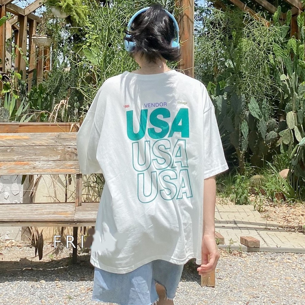 Áo phông nữ cotton oversized Friday 1CC901P họa tiết chữ USA