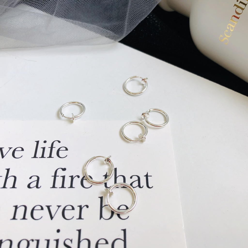 Khuyên tai nam tròn dạng kẹp Merin Accessories màu bạc đen đơn giản đẹp nhỏ xinh - HT Kẹp KC