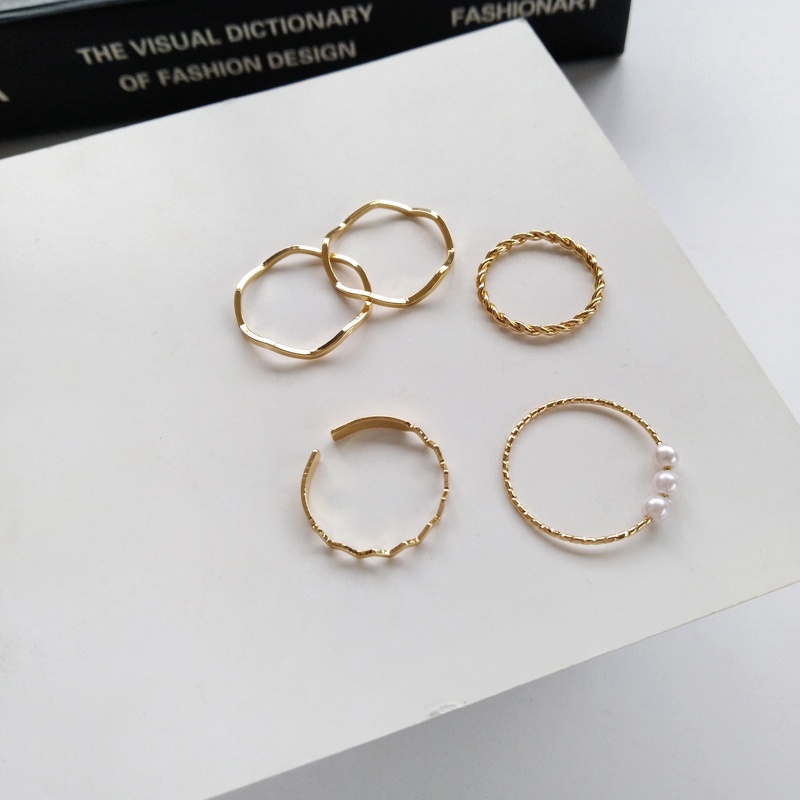 Set 5 Nhẫn Đeo Tay Đính Ngọc Trai Phong Cách Hàn Quốc