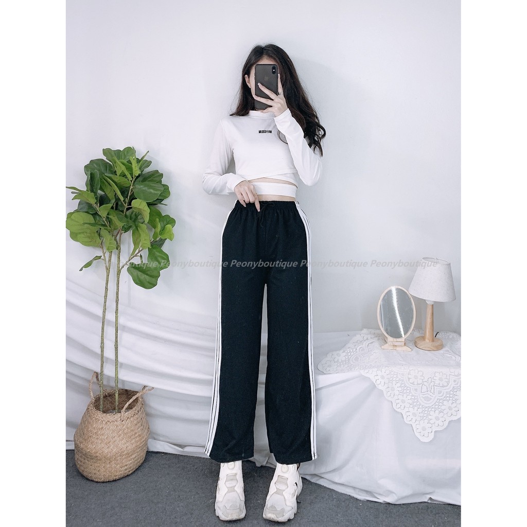 Quần 3 Sọc Ống Rộng Thể Thao Unisex [FREESHIP]  Culottes kẻ trắng dáng suông cạp chun basic Ulzzang SIÊU HOT