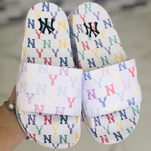 Dép unisex 𝐌𝐋𝐁 𝗡𝗬 𝐇𝐎𝐋𝐎𝐆𝐑𝐀𝐌❤️FREESHIP + Hộp❤️ dép mlb quai ngang thể thao mlb ny hologram nhiều màu