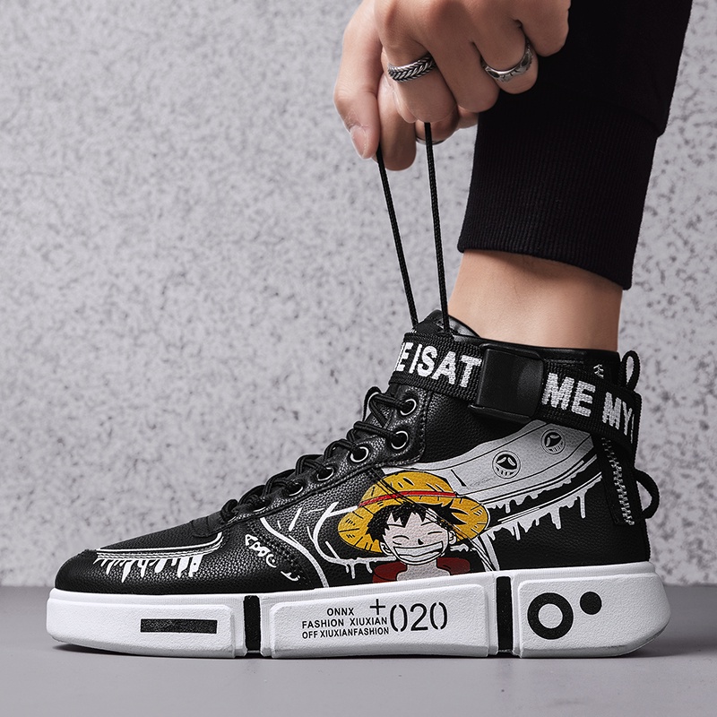 Giày thể thao cổ cao in hình anime Luffy One Piece thời trang cho nam